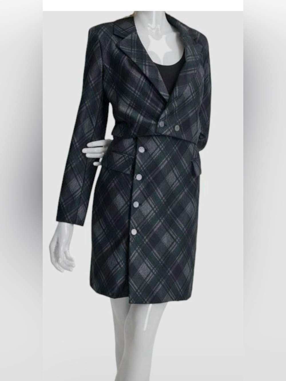 DKNY women’s green plaid Notch Lapel long sleeve blazer dress. Size 8 P
